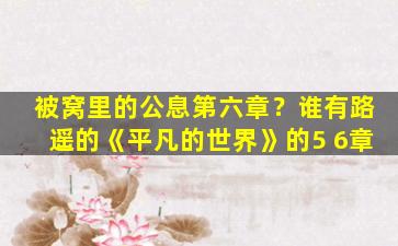 被窝里的公息第六章？谁有路遥的《平凡的世界》的5 6章